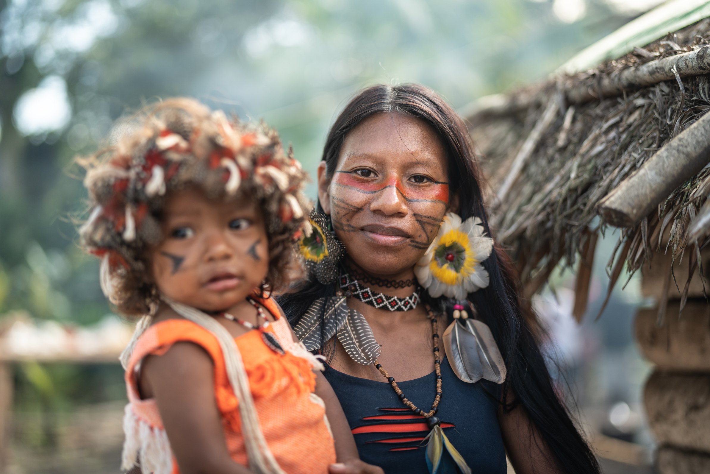 Indigenous Brazilian Young Woman and Her Child, Portrait from Guarani Ethnicity